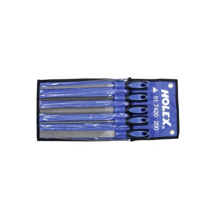 Holex File Set with 2-Component Handle, 5 Pieces in a Tool Roll, Cut 2, Length without Tang: 200 mm 517420 200